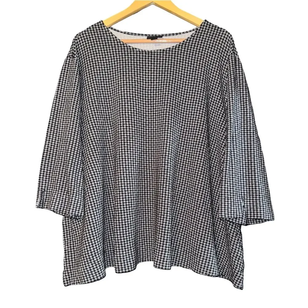 J Jill Wearever Houndstooth 1/2 Sleeve Top Women's‎ 4x Relaxed Work Career Soft
